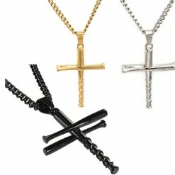 Hall Of Fame Jewelry HOF Jewelry Stacked Cross Bat Pendant Necklace BAT CROSS